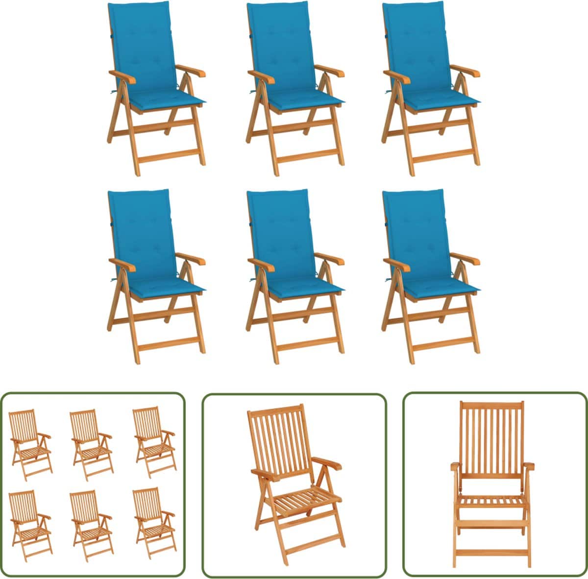 the living store tuinstoelen 6 st met blauwe kussens massief