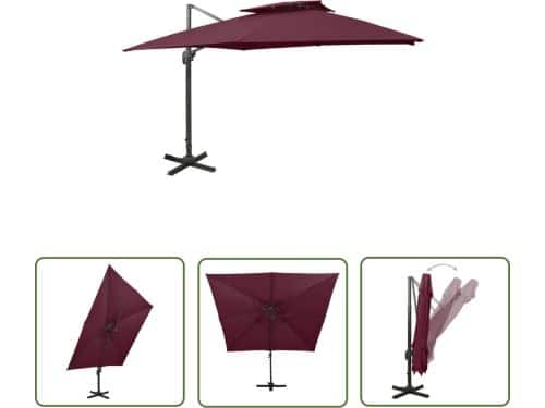 The Living Store Zweefparasol met dubbel dak 300x300 cm bordeauxrood