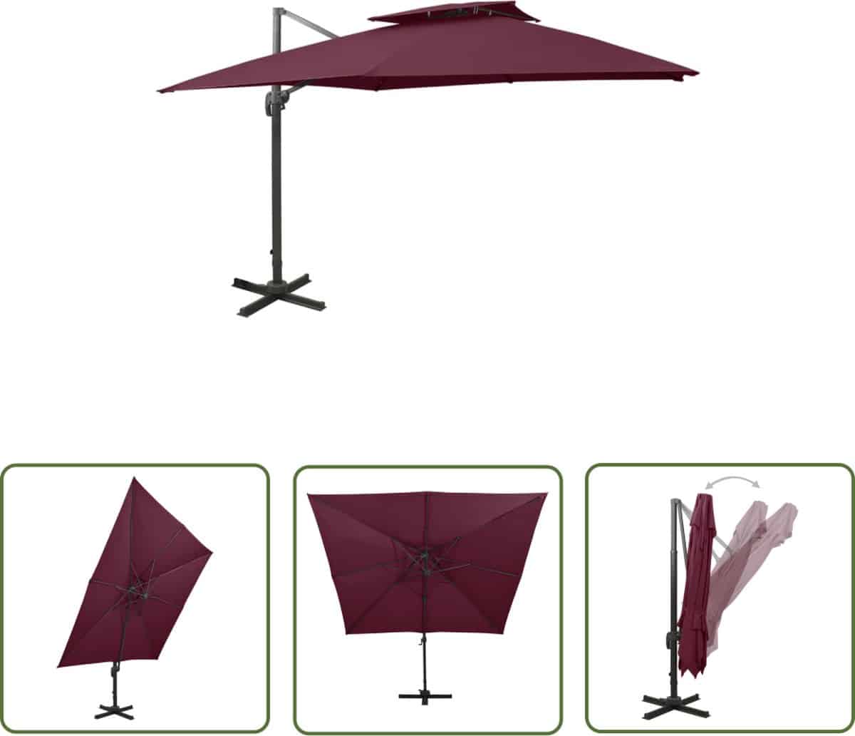 the living store zweefparasol met dubbel dak 300×300 cm bordeauxrood