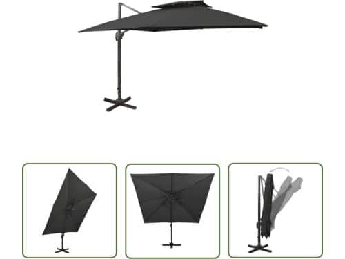 The Living Store Zweefparasol met dubbel dak 300x300 cm zwart