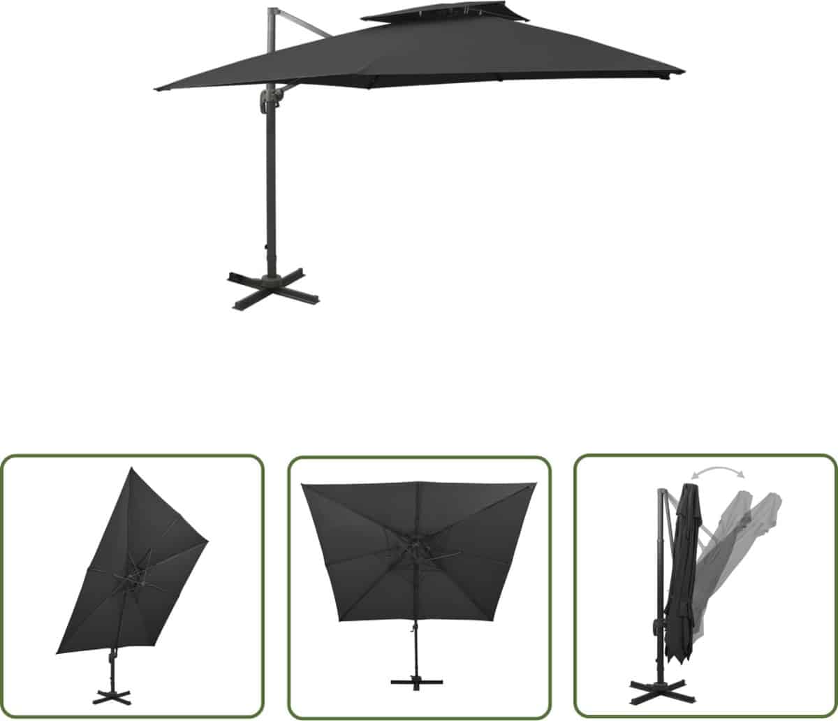 the living store zweefparasol met dubbel dak 300×300 cm zwart
