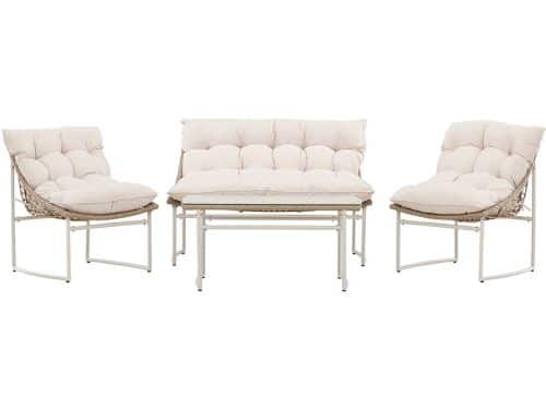 Tina lounge set 1 salontafel, 1 bank, 2 stoelen beige.