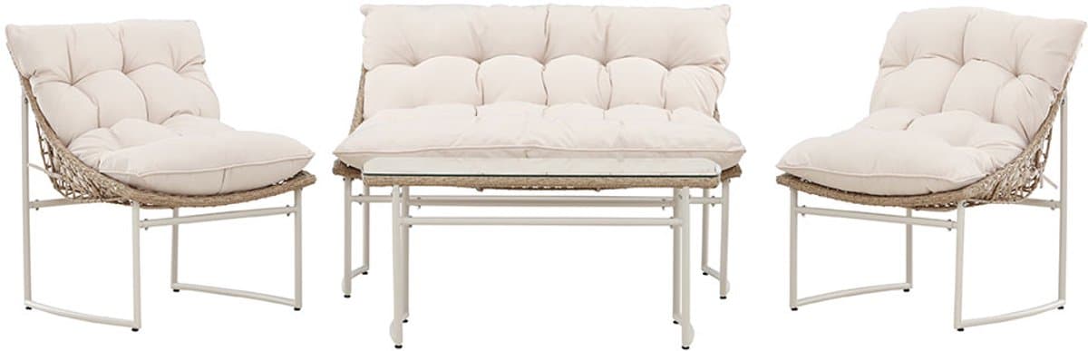 tina lounge set 1 salontafel, 1 bank, 2 stoelen beige.