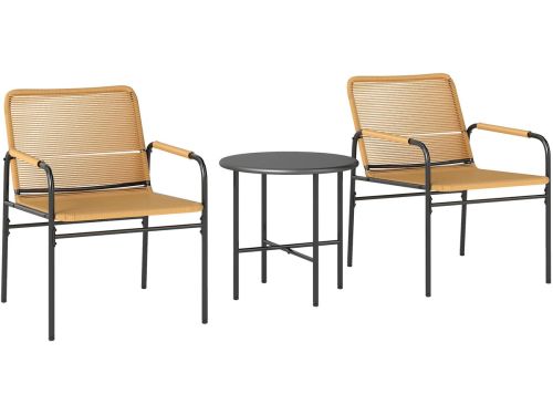 TRUUSK 3-delige Rattan Bistroset - 2 Tuinstoelen en Salontafel