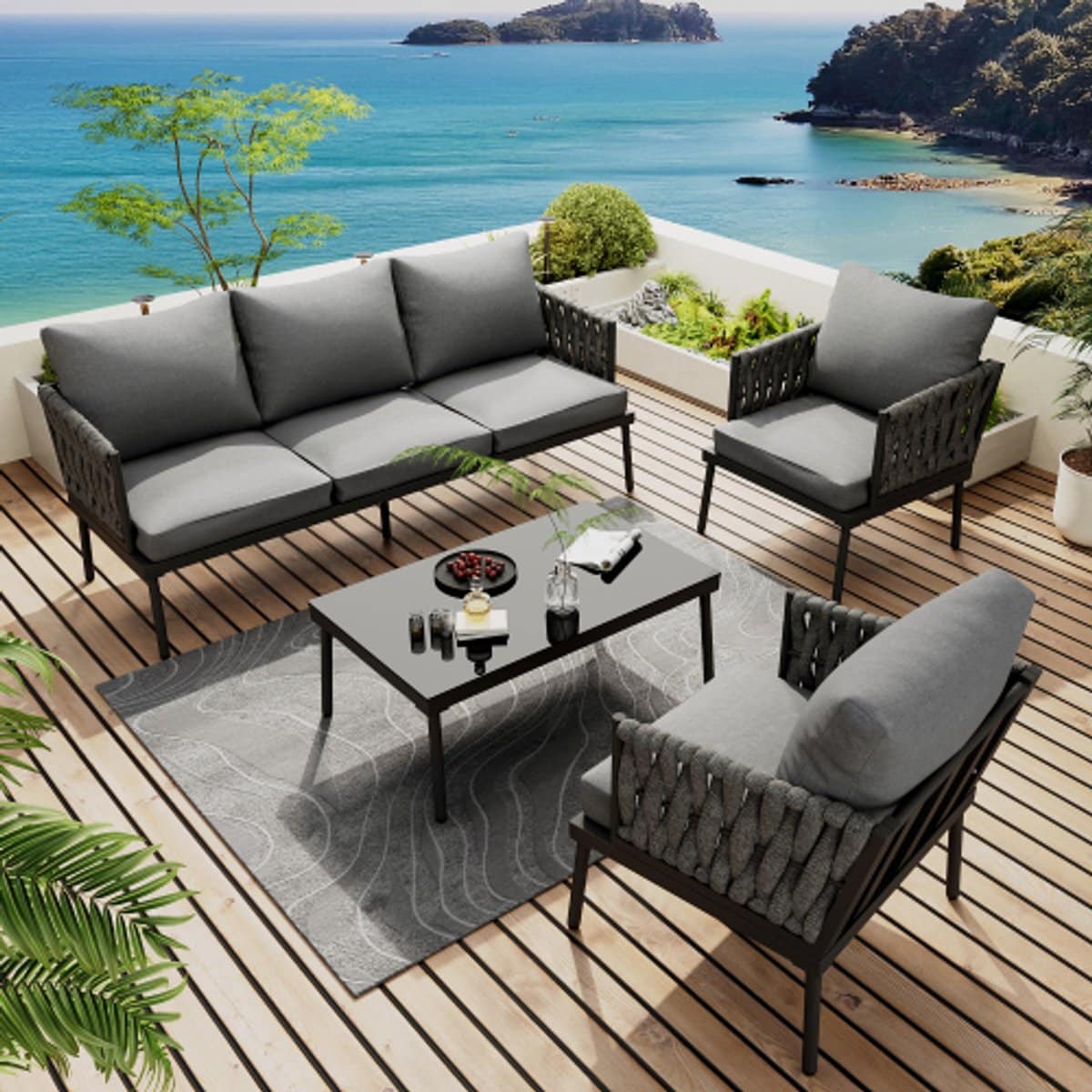 tuin lounge stoel set, tuinmeubelset met comfortabele kussens