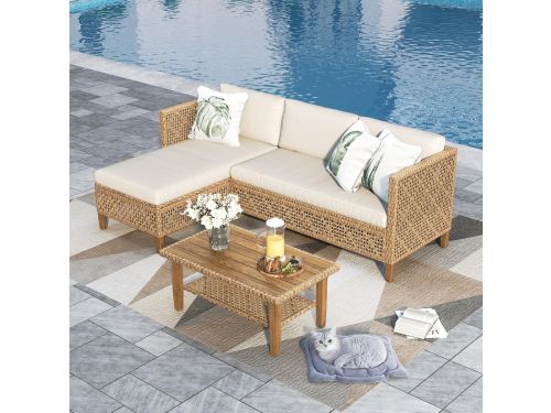 Tuin Loungeset 3-Delig met Chaise Longue, 2-Zits Bank & Tafel