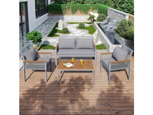 Tuin loungeset 4-persoons 109x67x75 cm - polyrotan bank met stoelen