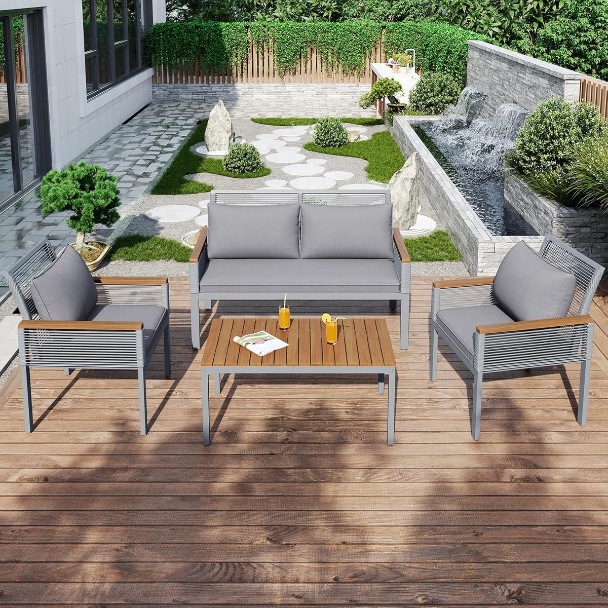 tuin loungeset 4 persoons 109x67x75 cm polyrotan bank met stoelen