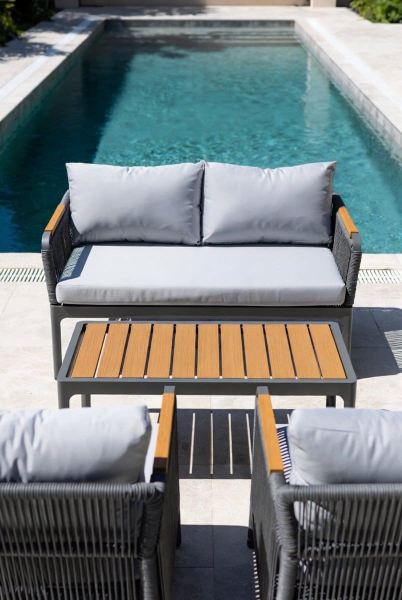 tuin loungeset 4 persoons polyrotan rattan hoekbank met dubbele bank