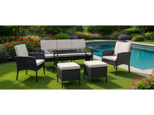 Tuin loungeset 6-delig 60x60x49 cm - polyrotan bank en stoelen