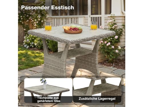 Tuin loungeset met eettafel 5-persoons 98x66x47 cm - Rotan hoekbank