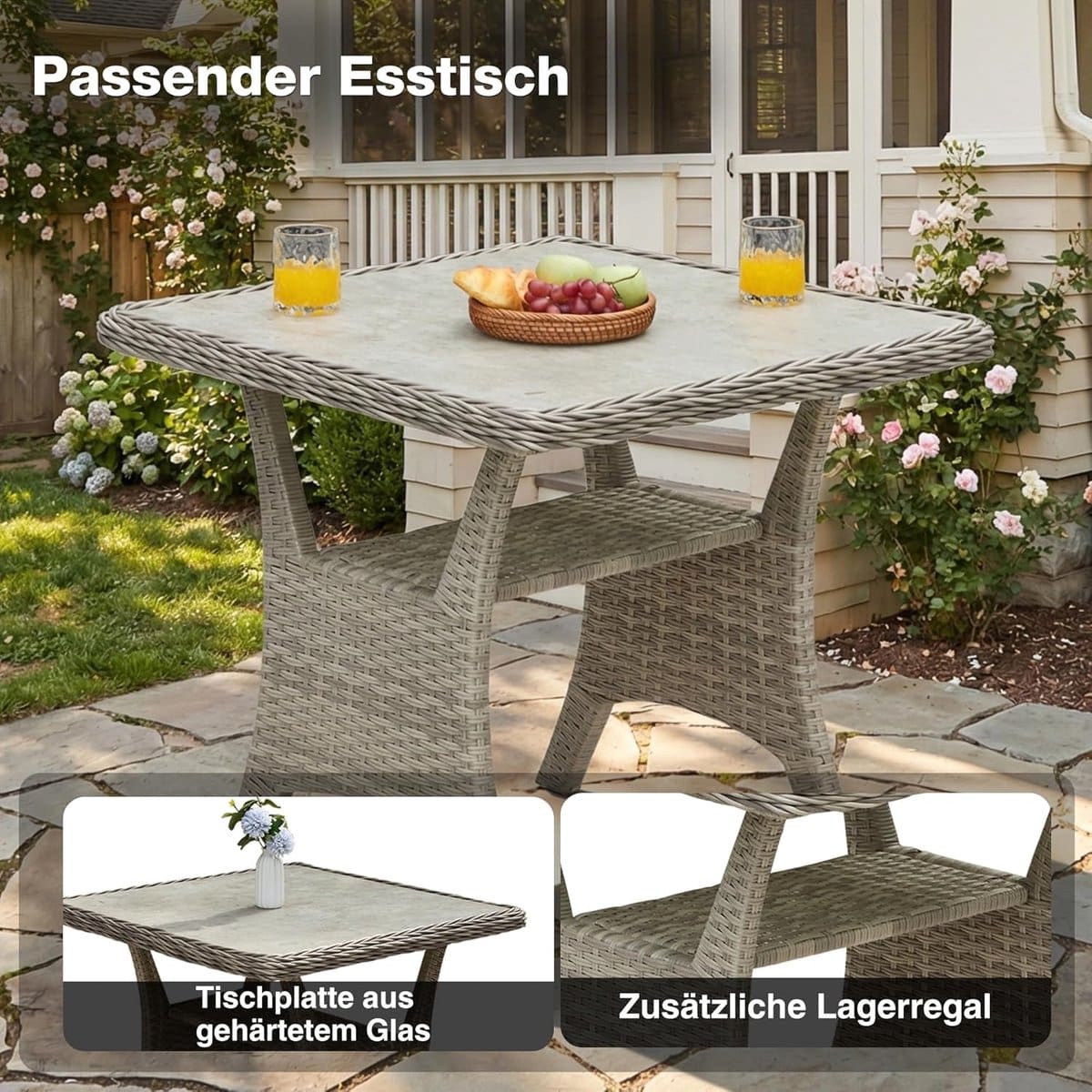 tuin loungeset met eettafel 5 persoons 98x66x47 cm rotan hoekbank