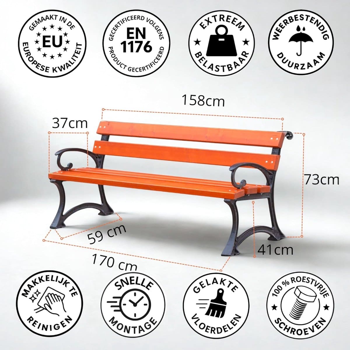 tuinbank 170x59x73 cm robuuste houten & gietijzeren parkbank met