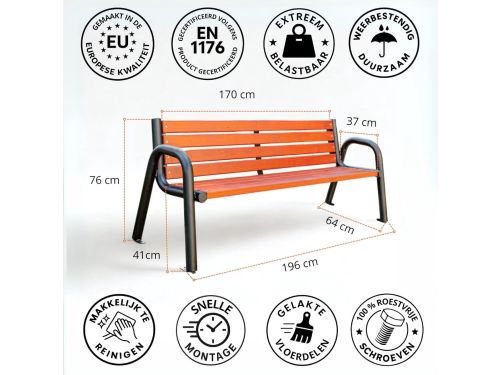Tuinbank 196x64x76 cm - Weerbestendige Parkbank van Gegalvaniseerd en Gepoedercoat