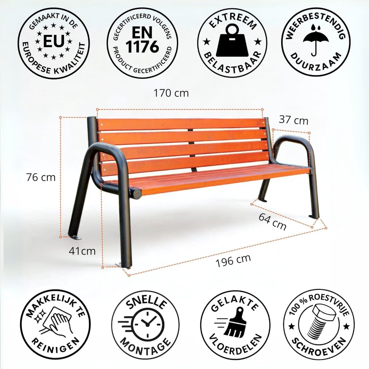 tuinbank 196x64x76 cm weerbestendige parkbank van gegalvaniseerd en gepoedercoat