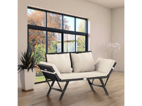 Tuinbank 2-in-1 Ligbed 176x56x81 cm Polyrattan - Verstelbare Armleuningen