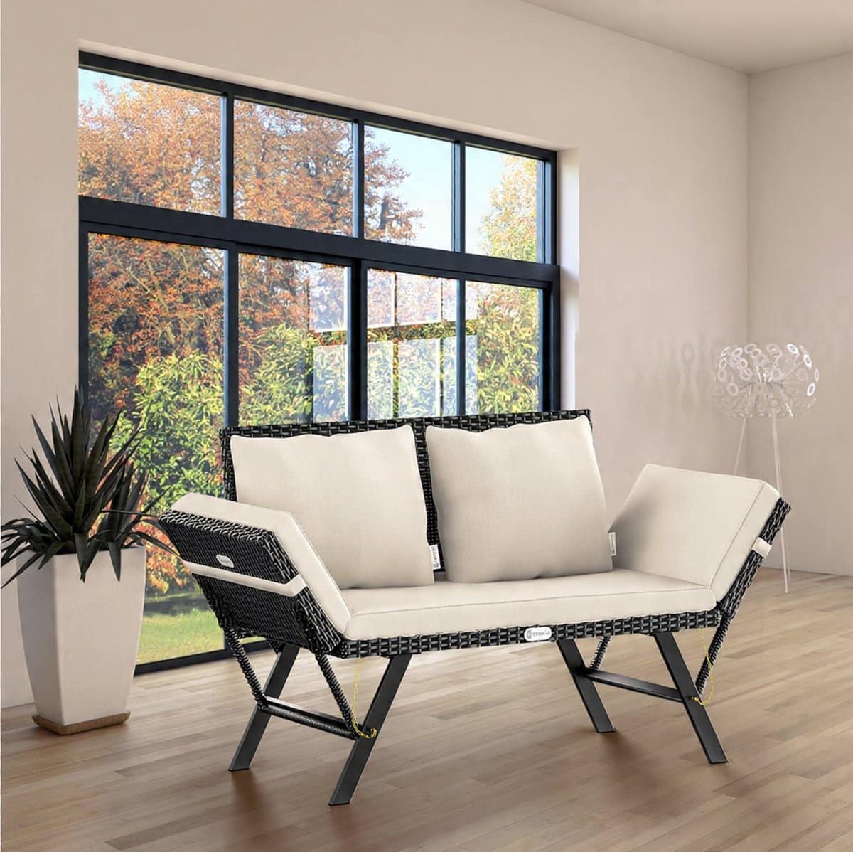 tuinbank 2 in 1 ligbed 176x56x81 cm polyrattan verstelbare armleuningen