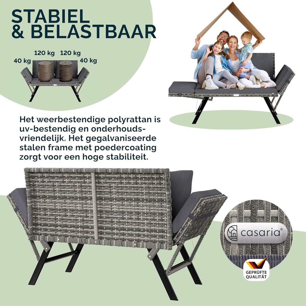 tuinbank 2 in 1 ligstoel polyrattan 176 x 56 x 81 cm