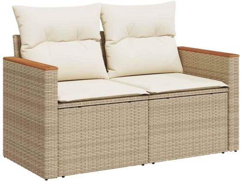 Tuinbank 2 Zits met Kussens Polyratten Beige - Weerbestendige Loungebank
