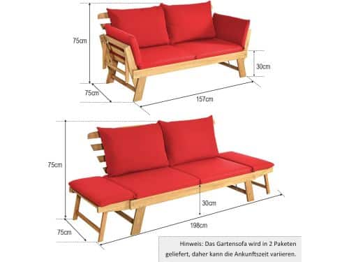 Tuinbank 2-zits met verstelbare armleuningen en ligfunctie 198 x 75
