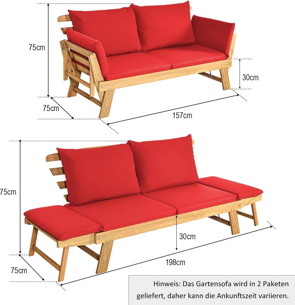 tuinbank 2 zits met verstelbare armleuningen en ligfunctie 198 x 75