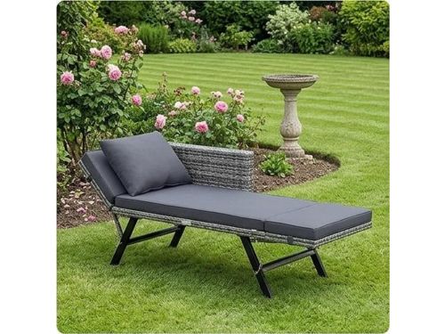 Tuinbank 3-Zits met Ligfunctie - Polyrotan Loungebank met Verstelbare Armleuningen