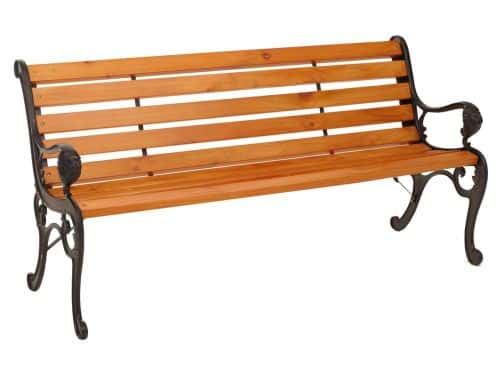 Tuinbank MCW-O25, parkbank houten bank 3-zits, gietijzer hout grenen