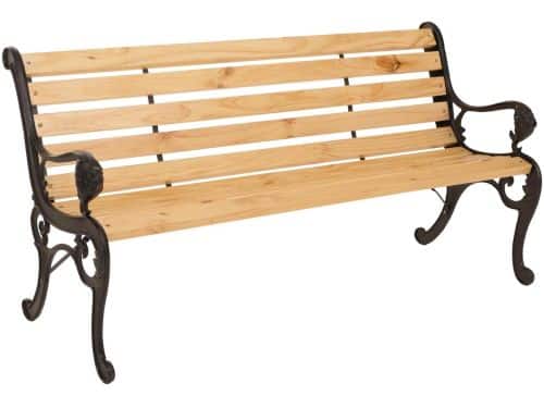 Tuinbank MCW-O25, parkbank houten bank 3-zits, gietijzer hout grenen
