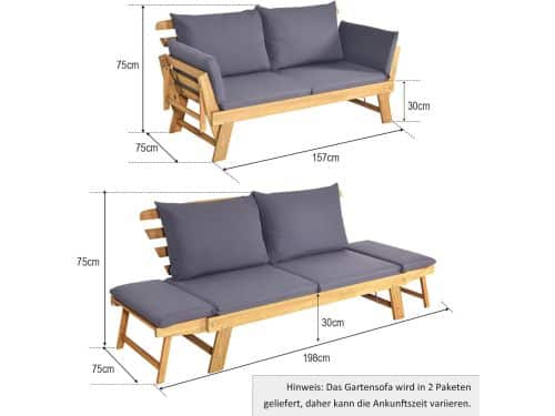 Tuinbank met Ligfunctie 198 x 75 x 75 cm