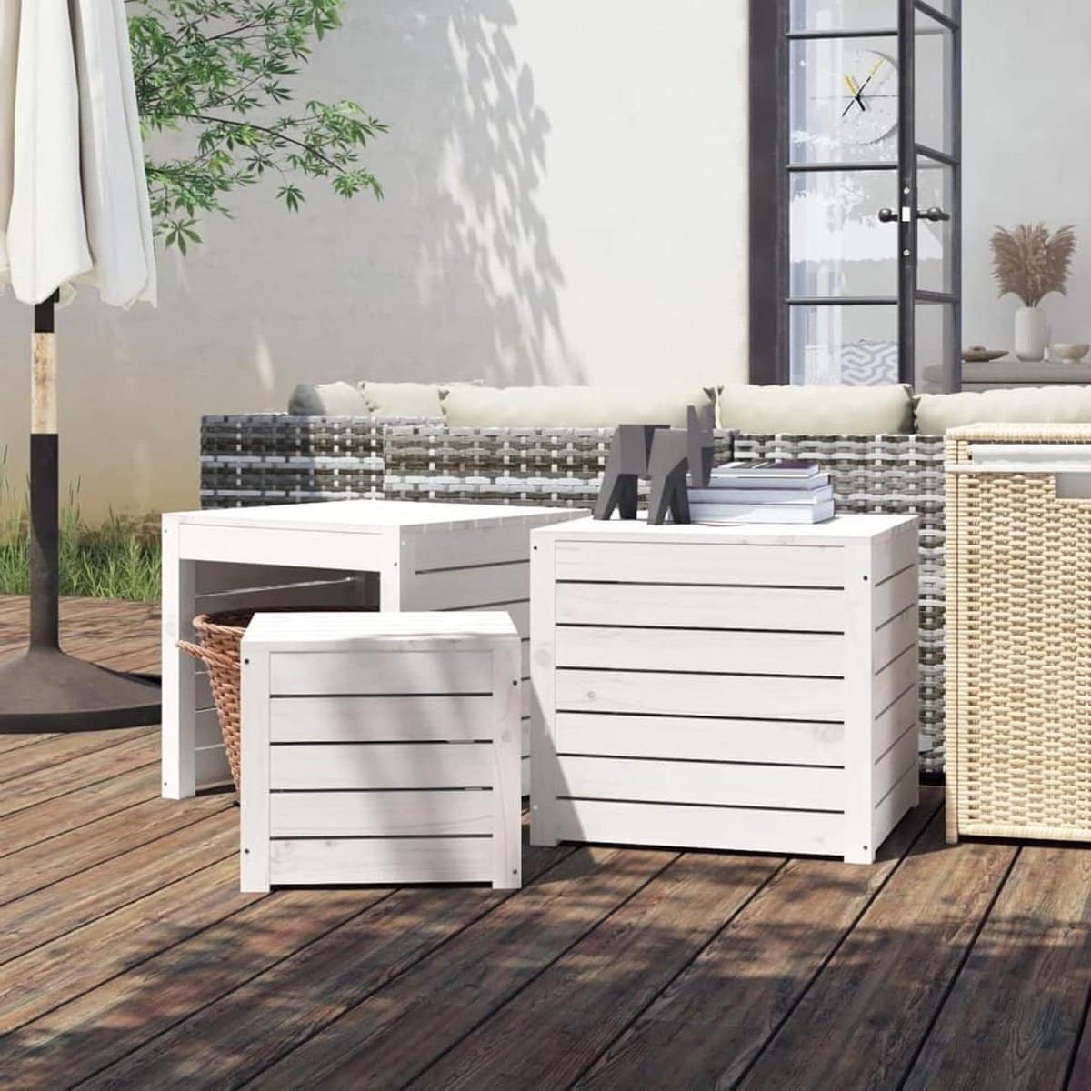 tuinbox set kussenbox hout tuin opbergen massief