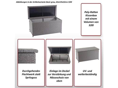 Tuinkist Polyrotan 250L - Grijs, Buitenopslag, 51x115x59cm