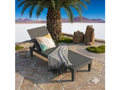 Tuinligstoel 190x57,5x29 cm Verstelbaar - Kunststof Zonneligstoel in Houtlook met