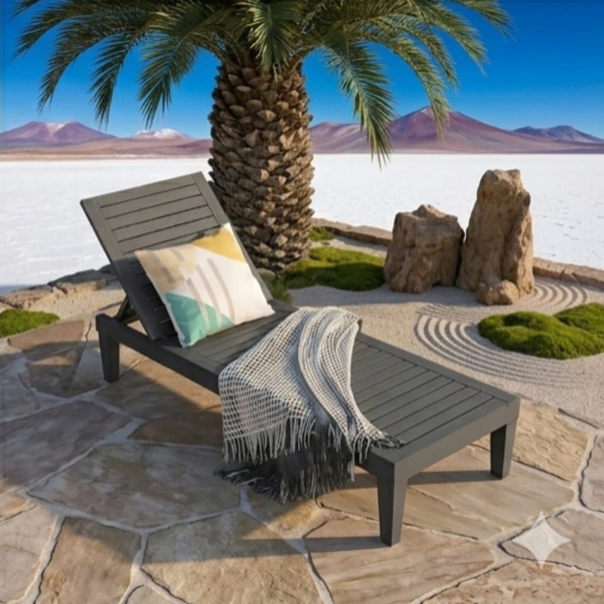 tuinligstoel 190×57,5×29 cm verstelbaar kunststof zonneligstoel in houtlook met