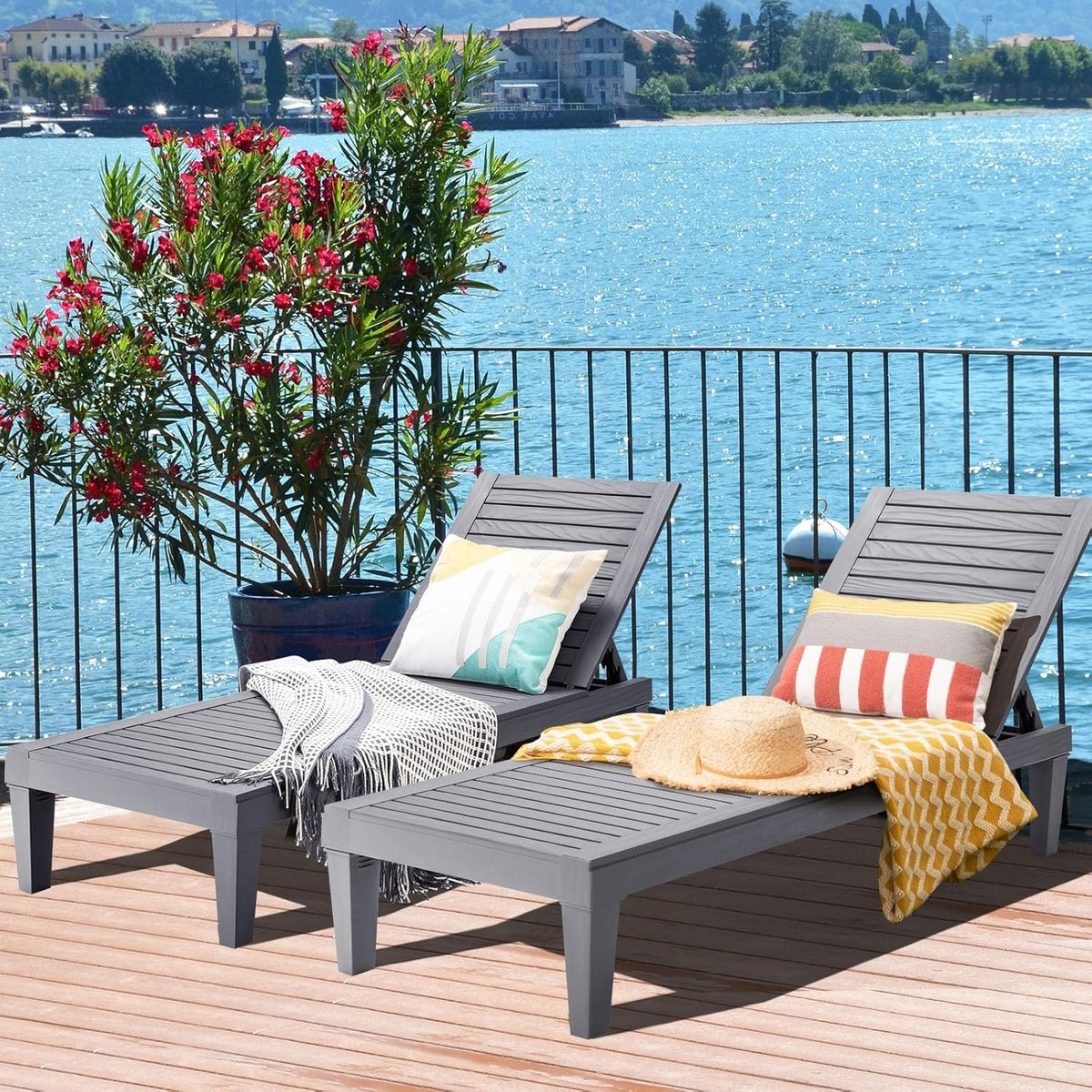 tuinligstoel set van 2 verstelbare zonnestoelen 190 x 57