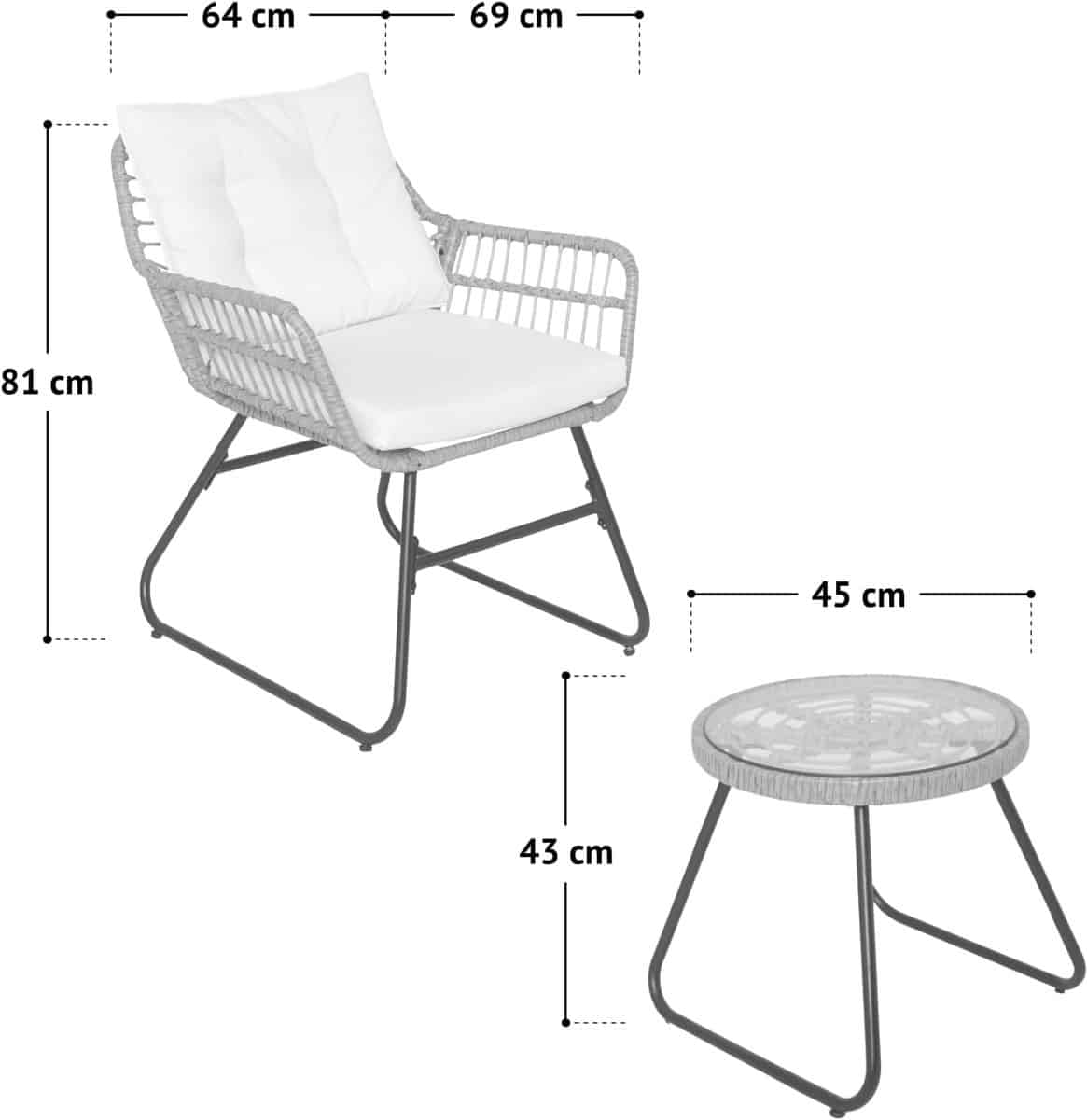 tuinlounge 3 delig abtkantoor amalfi 2 persoons rotan balkonset met kussens