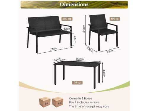 Tuinlounge Set 4-delig 117x67x84 cm met Bank, Stoelen en Tafel
