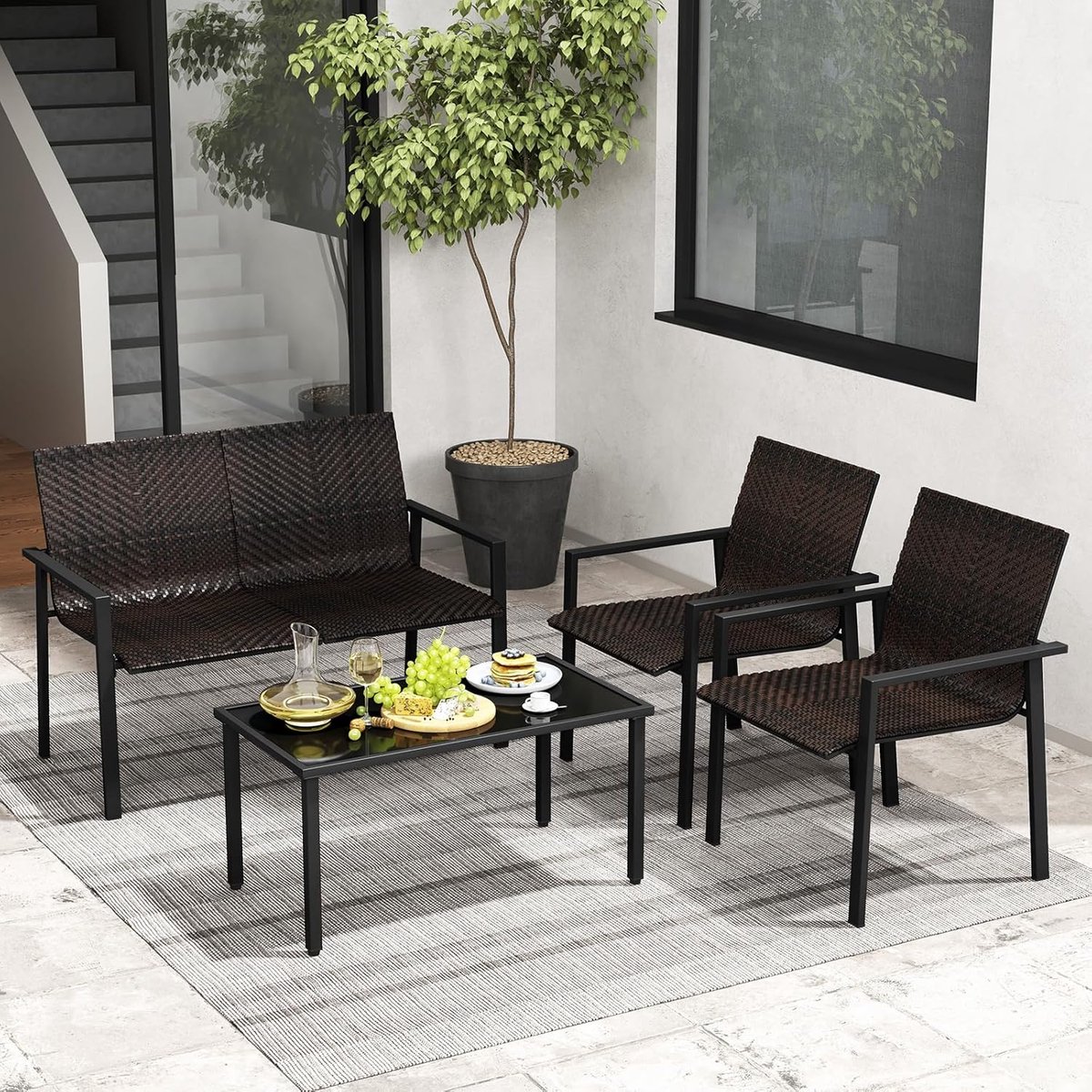 tuinlounge set 4 delig 117x67x84 cm + tafel 90×50 cm polyrotan