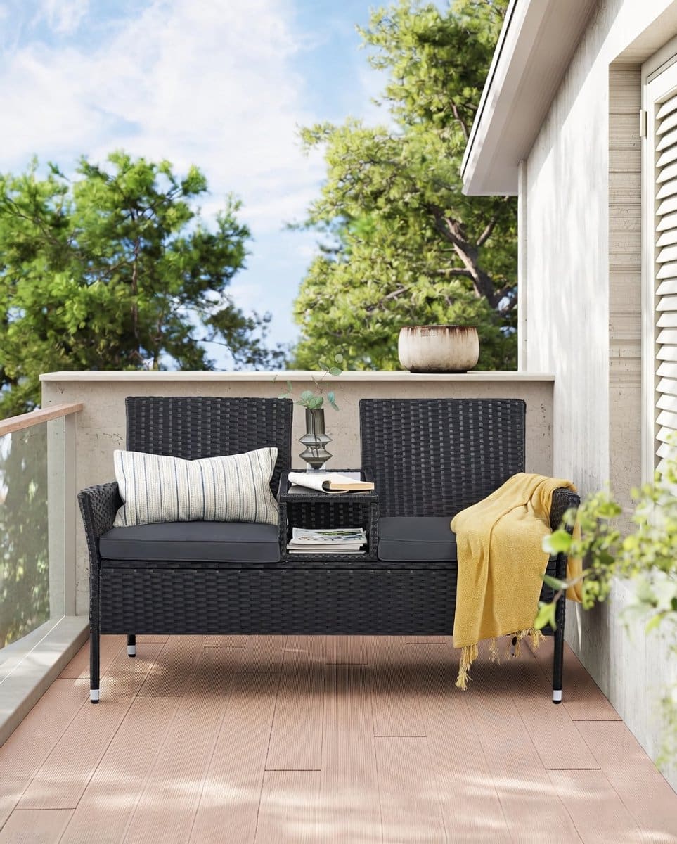 tuinmeubel balkonset 2 zits bank met tafel compact 65x131x84 cm