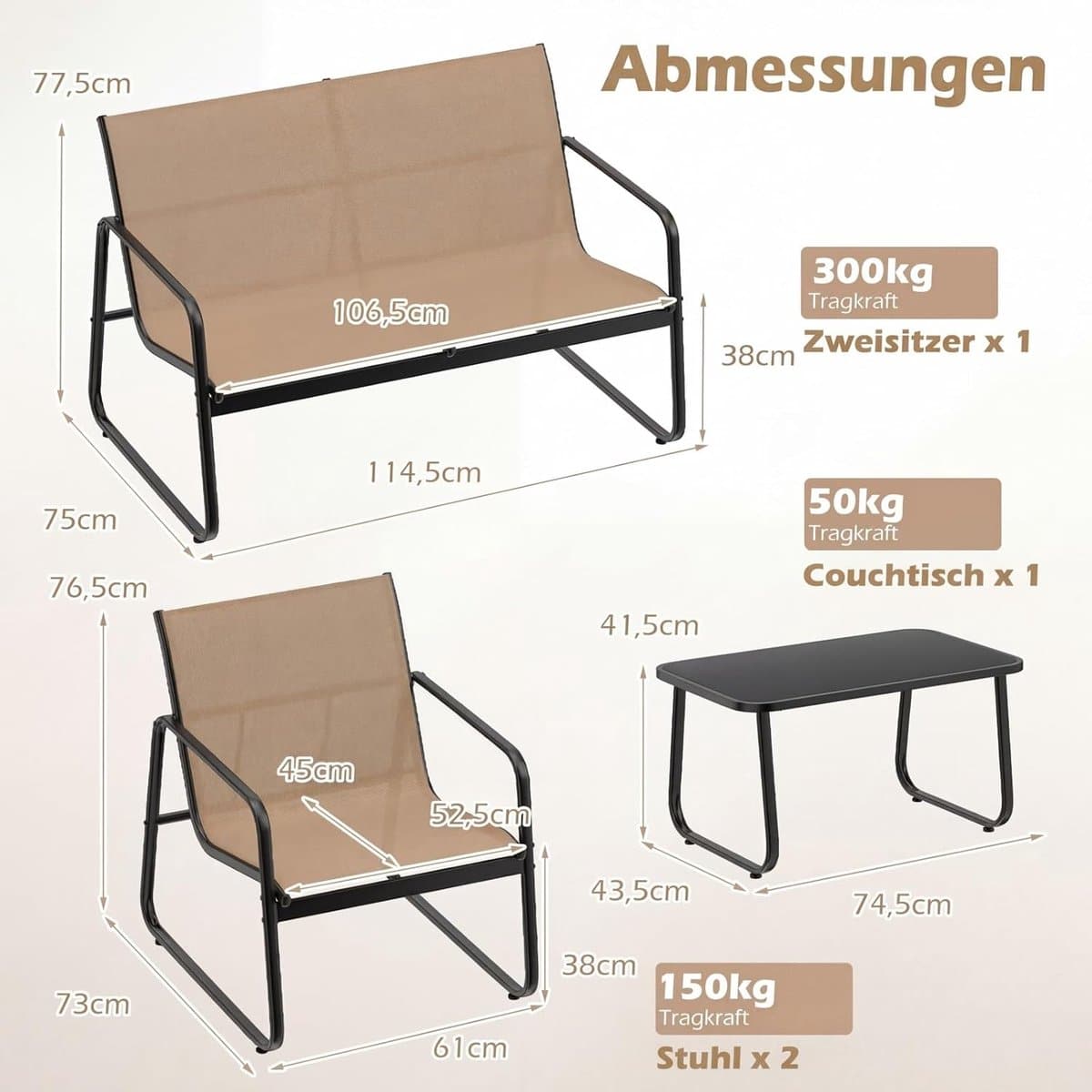 tuinmeubelset 4 delig 114 x 77 x 75 cm