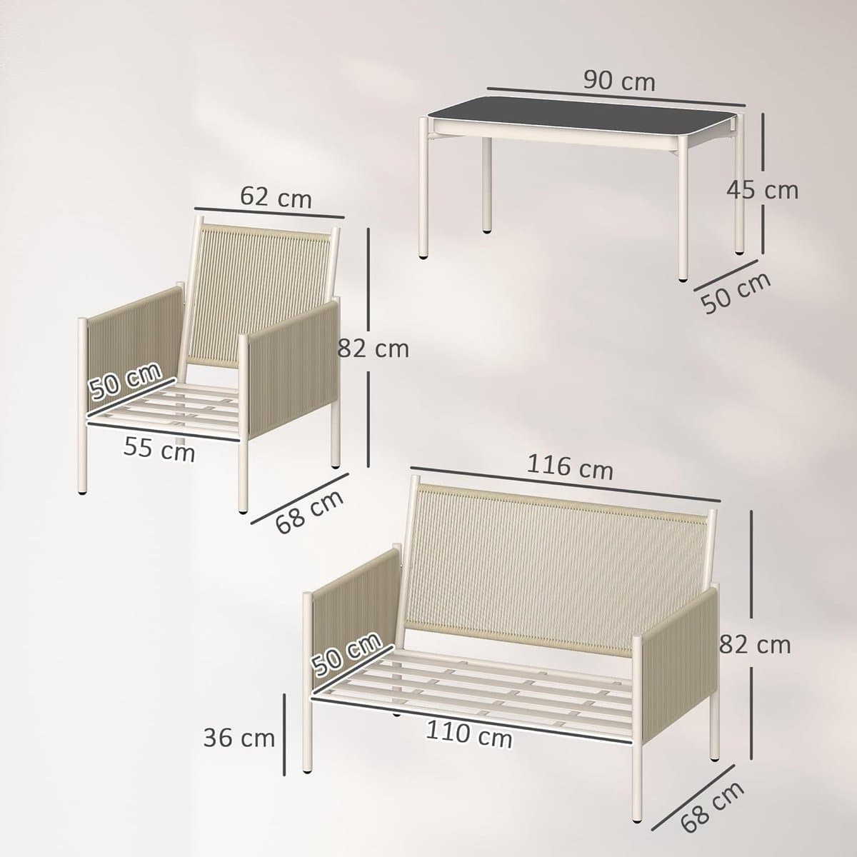 tuinmeubelset 4 delig 116 x 68 x 82 cm