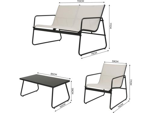 Tuinmeubelset 4-delig Depauwonen - Textilene Bank, 2 Stoelen en Tafel