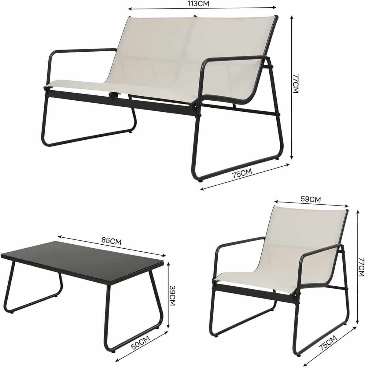 tuinmeubelset 4 delig depauwonen textilene bank, 2 stoelen en tafel