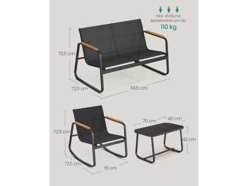 Tuinmeubelset 4 Personen 73 cm Zwart - Schommelstoelen met Armleuningen