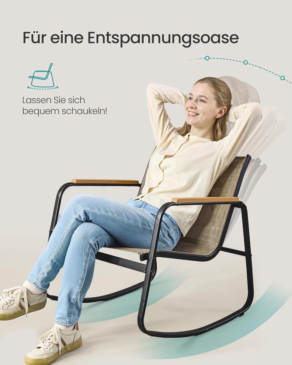 tuinmeubelset 4 personen met schommelstoelen en glazen tafel 73 cm