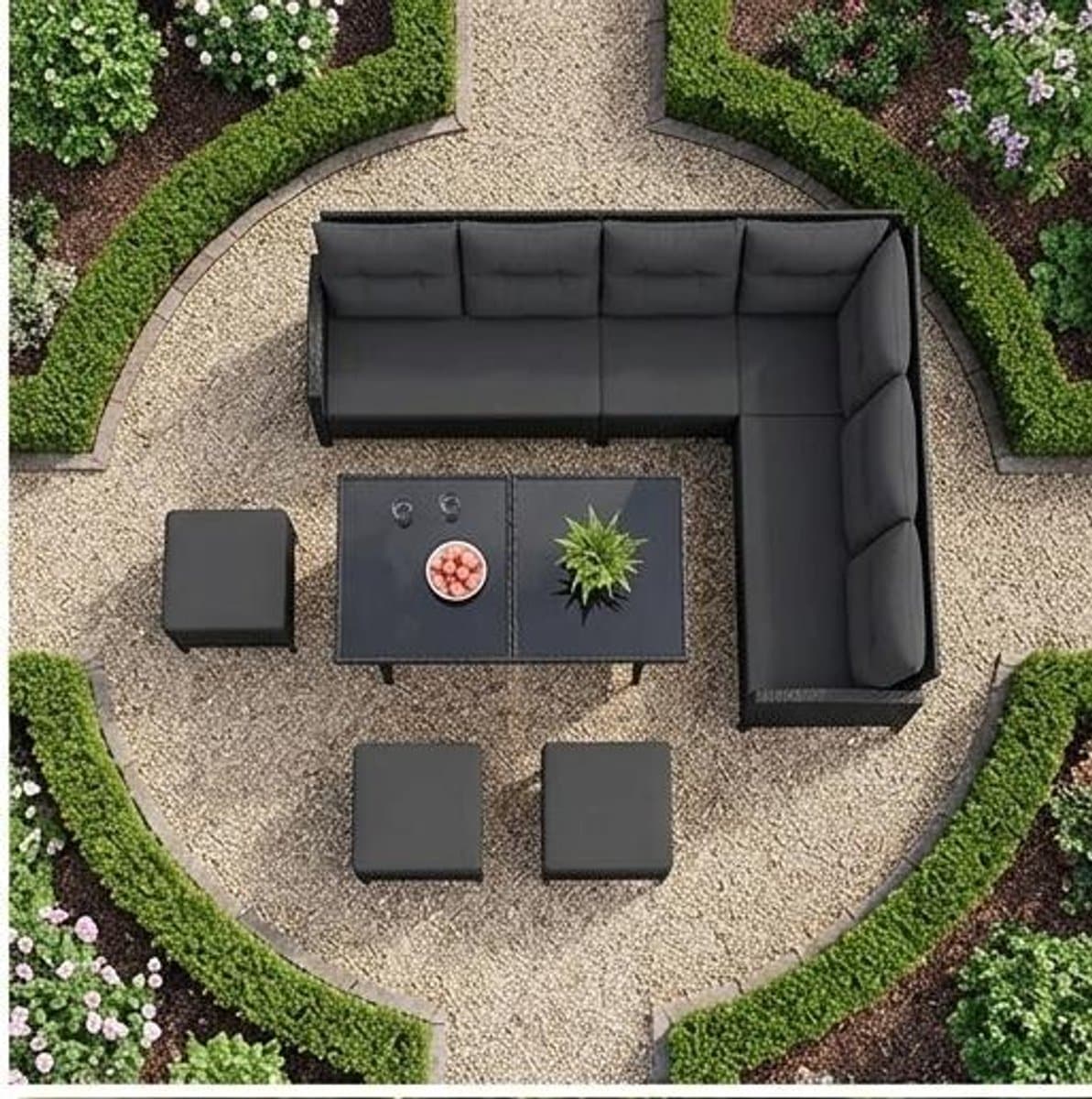 tuinmeubelset 7 personen polyrotan loungeset met hoekbank, eettafel en 2