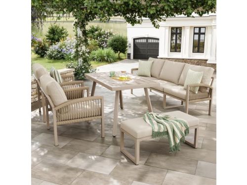 Tuinmeubelset voor 7 personen, modulaire bank met 2 stoelen en