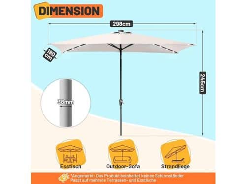 Tuinparasol Rechthoekig 300 x 200 cm - Depauwonen LED Solar