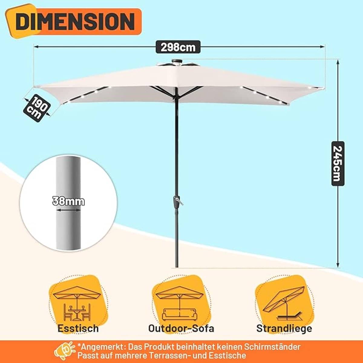 tuinparasol rechthoekig 300 x 200 cm depauwonen led solar
