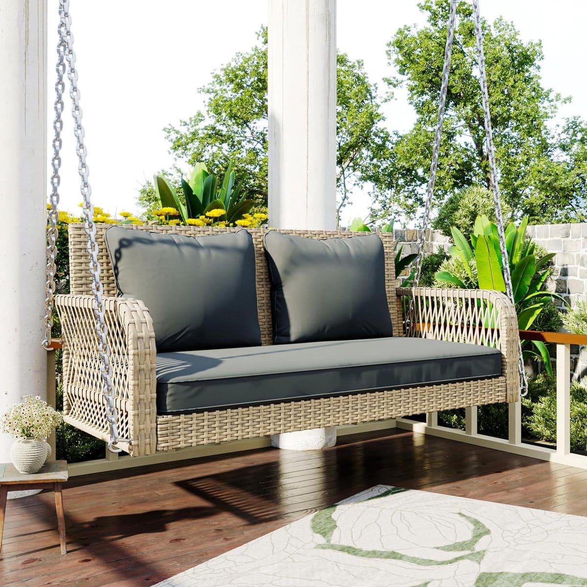 tuinschommel rotan schommelbank buiten ontspannen in de tuin