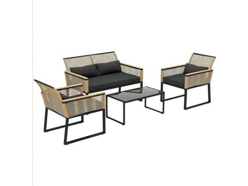 Tuinset Polyratten 4 Personen Buitenmeubelen met Bank, Stoelen en Glastafel